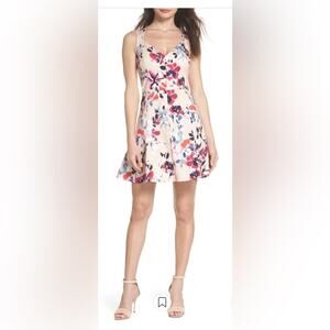 French Collection Summer Floral Pink/Cream Flare Skirt Lightweight Dress 10